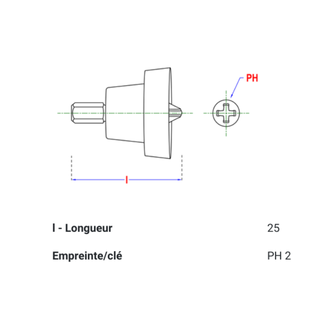 Embout de vissage avec butée - 1/4" 25 mm - PH2 (x 2 unités) - ATL Visserie